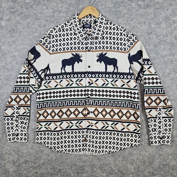 Chaps Men's Moose Print‎ Heavy 100% Cotton Size XL Fair Isle Nordic Shirt - Picture 1 of 16